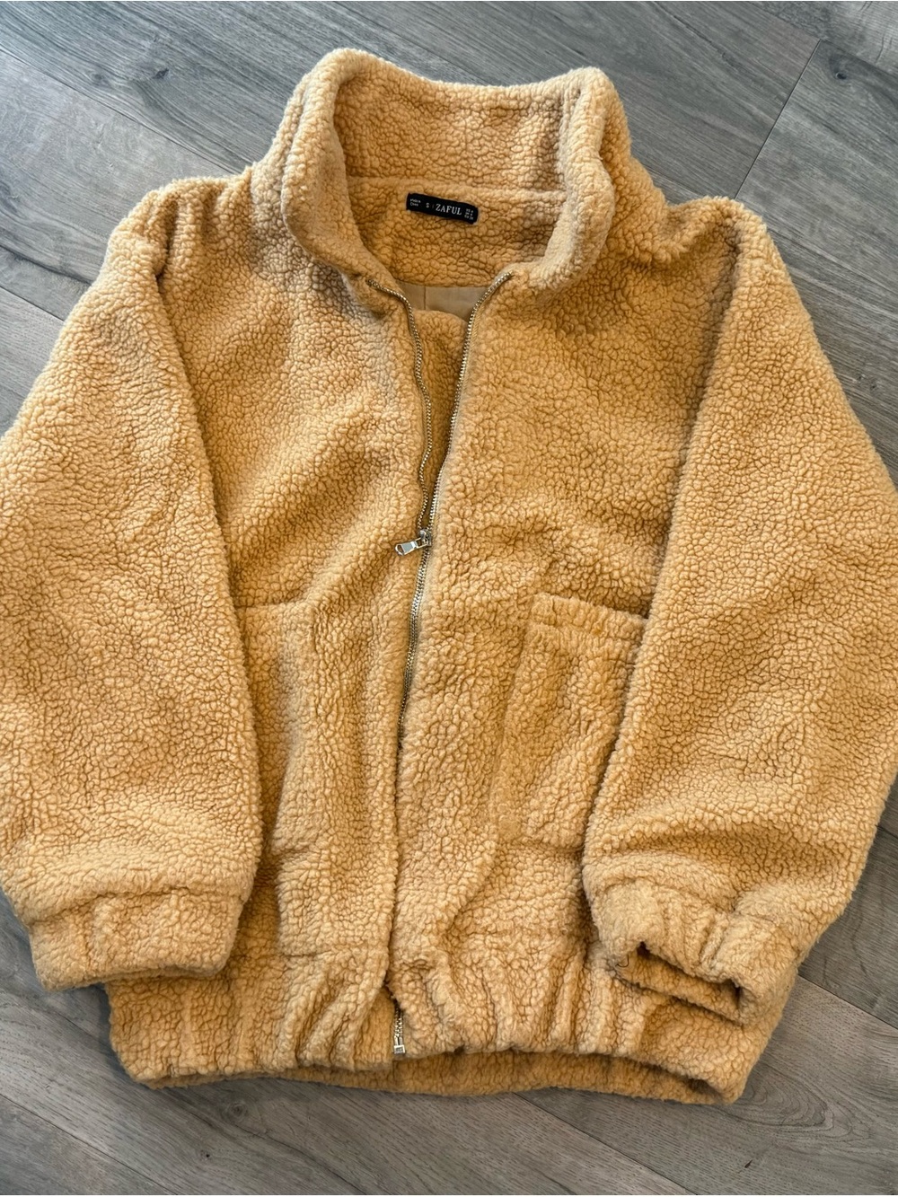 Zaful Camel Sherpa Zip Front Jacket